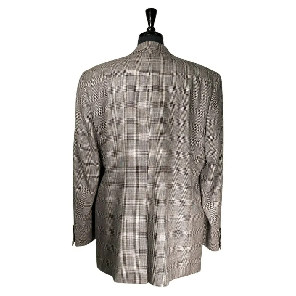 Lauren Ralph Lauren Mens 46L Wool Blazer Brown Glen Plaid Check Sport Coat 2 Btn